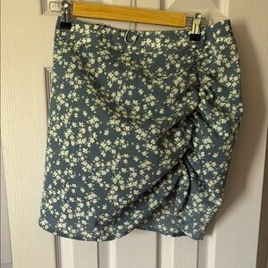 SHEIN White and Green Ruched Mini Pencil Skirt